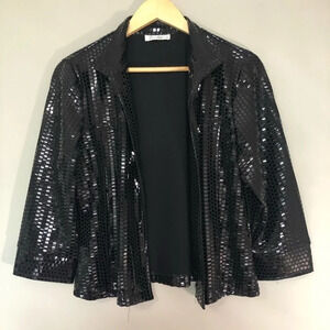 Tradition Sz L Black Sequins Open Front  Blazer